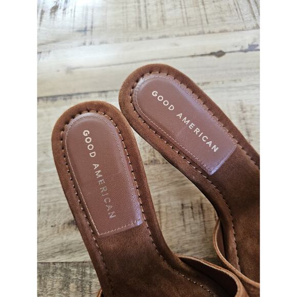 Good American THE STANDOUT Square Toe Mule Sandal Suede Tobacco Size 7 - Picture 3 of 11
